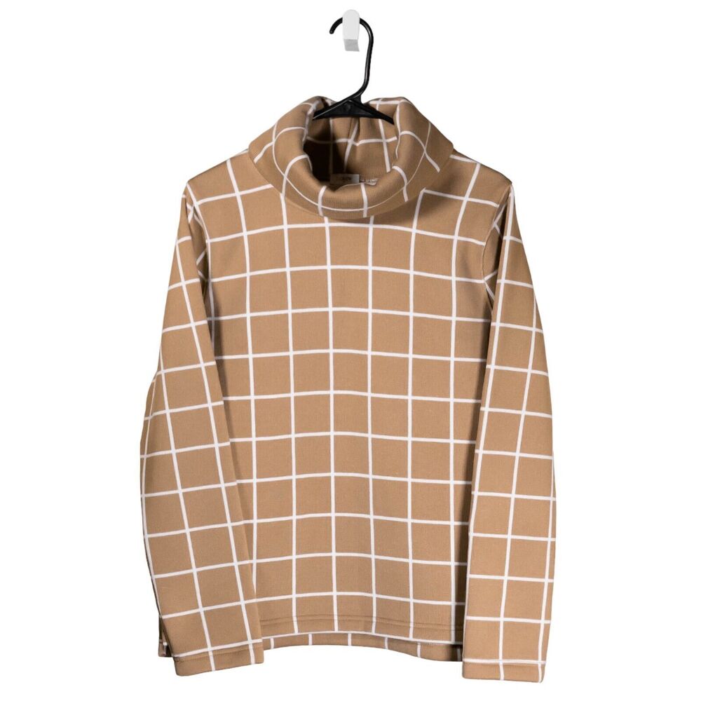 J. Crew Womens Sweater Beige White Check Plaid Turtleneck Knit Top Blouse Size M
